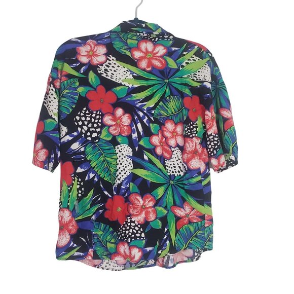 Vintage Womens Tropical Hawaiian Button Down Blouse Size S 80s Beach Nature Bold - Picture 2 of 7